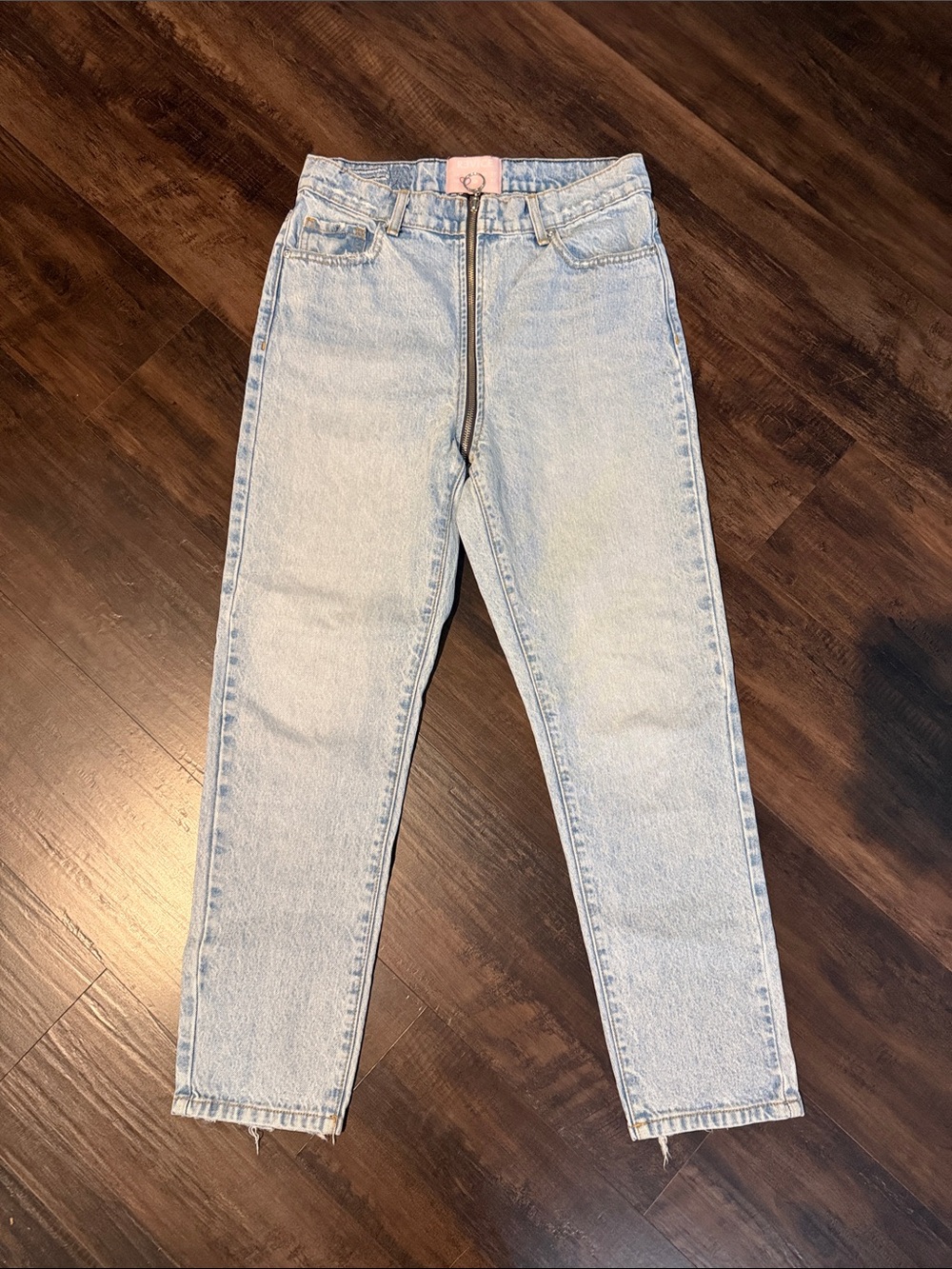 REVICE Light Blue High Rise Straight Jeans with Zipper Feature
